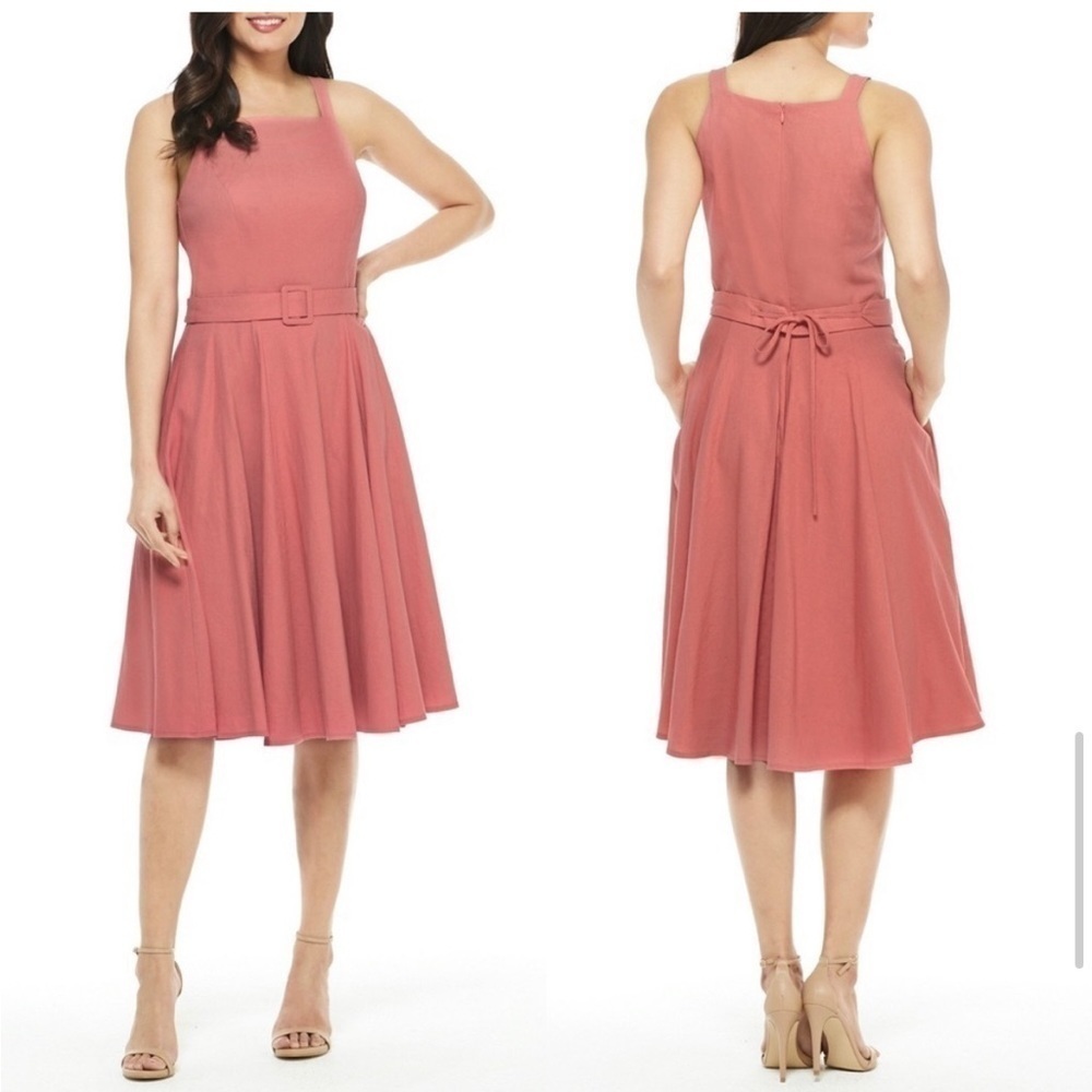 Gal Meets Glam | Ruth Belted Fit & Flare Dress in Rosemist,  linen blend, 10P - Picture 14 of 15